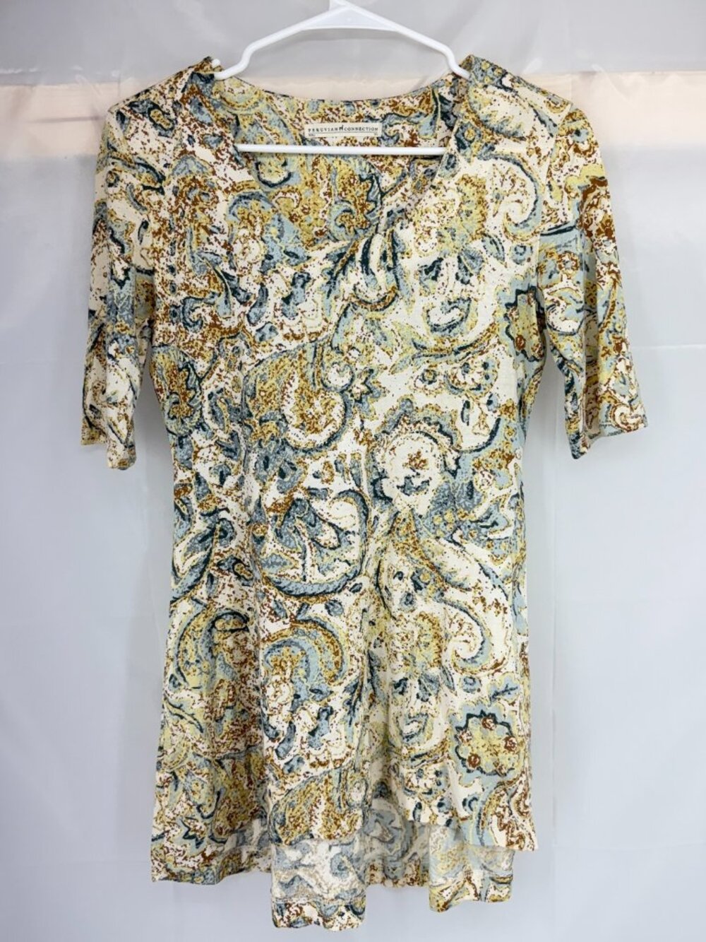 Peruvian Connection Women XS Trade Route Tunic Top Paisley Floral High Low Hem